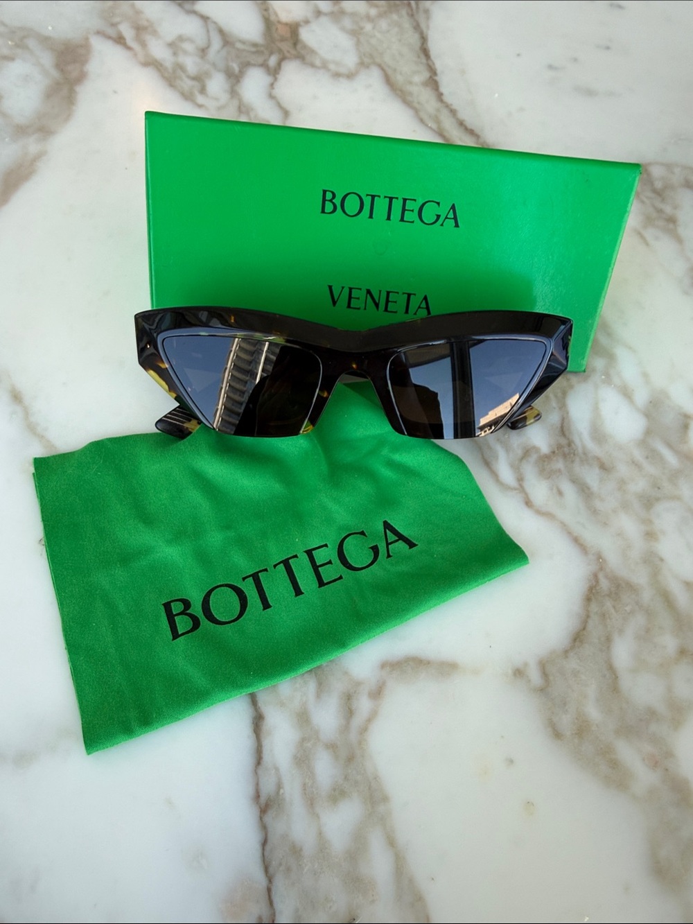 Bottega Veneta Black Cat-Eye Sunglasses with Dark Lenses